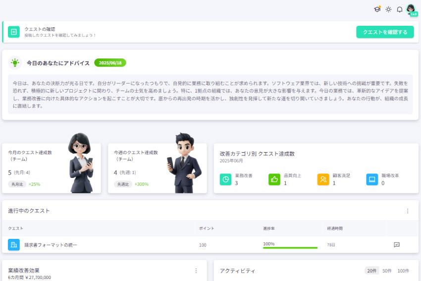 Dropwork｜福利厚生と職場改善で離職防止・チーム活性化・業績改善を実現｜サービス画面